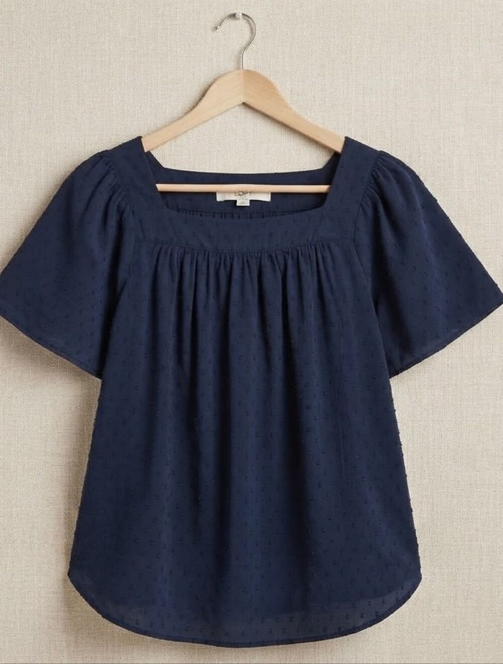 Loft Navy Square-Neck Flutter Sleeve Swiss Dot Blouse